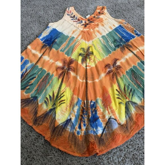 Womens Dress Tie Dye Embroidered Cover Up Tropical Palm Trees Beach FREE SIZE - Picture 12 of 16